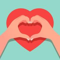 Two hands making heart sign. Isolated vector illustration flat style.