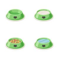 cat bowl filled with water, cat food and milk isolated on white background vector