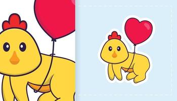 Cute vector chicken. Can be used for stickers, patches, textiles, paper. Vector illustration