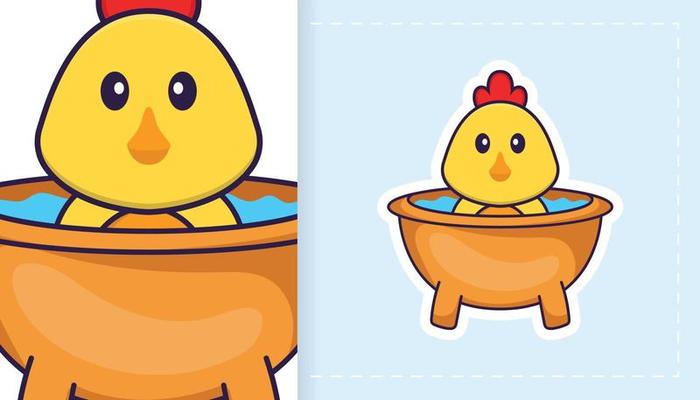 Cute vector chicken. Can be used for stickers, patches, textiles, paper. Vector illustration