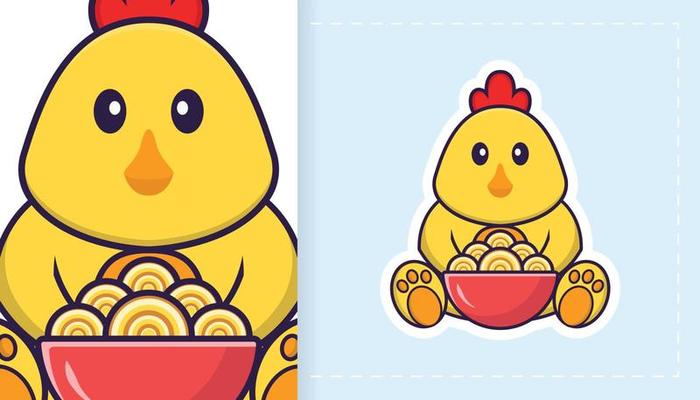 Cute vector chicken. Can be used for stickers, patches, textiles, paper. Vector illustration