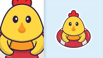 Cute vector chicken. Can be used for stickers, patches, textiles, paper. Vector illustration