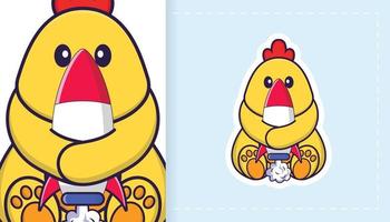 Cute vector chicken. Can be used for stickers, patches, textiles, paper. Vector illustration