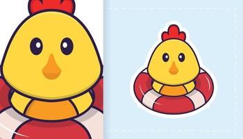 Cute vector chicken. Can be used for stickers, patches, textiles, paper. Vector illustration