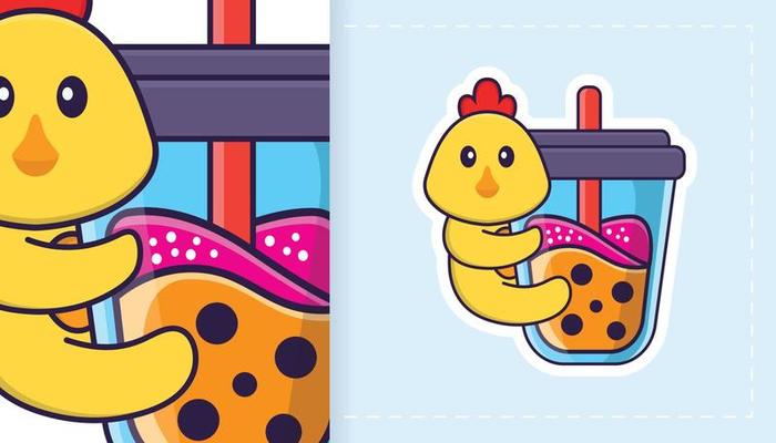 Cute vector chicken. Can be used for stickers, patches, textiles, paper. Vector illustration