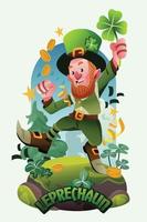 Leprechaun Holding Four Leaf Clover In The Park vector