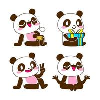 lindo, pequeño, panda, vector, conjunto, ilustración vector