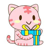 Cute little cat vector set illustration, pose de cumpleaños