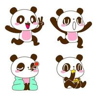 lindo, pequeño, panda, vector, conjunto, ilustración vector