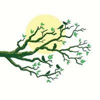 branch tree with birds and moon vector