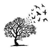 Tree silhouette with bird flying vector