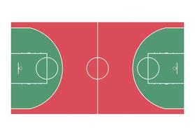 Disposición del campo de baloncesto con marcas. vista superior. piso rojo y verde. vector