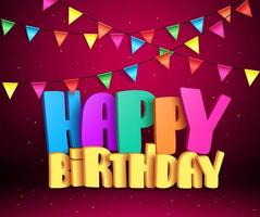 Happy birthday 3d vector text with colorful streamers for party and celebrations in red background. Vector illustration.