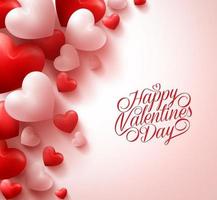 3D Realistic Red Hearts and Sweet Happy Valentines Day Title Text in White Background with Space. Vector Illustration