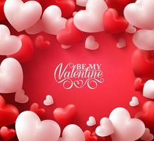 Colorful Soft and Smooth Valentine Hearts in Red Background with Happy Valentines Day Greetings in the Middle. Vector Illustration