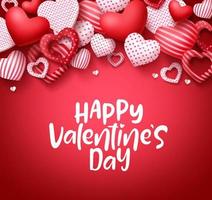 Valentines day vector background. Happy valentines day greeting text with hearts elements in red background. Vector illustration.