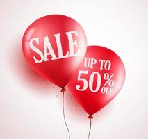 Sale balloons vector design red color in white background for store event and marketing promotion. Vector illustration.