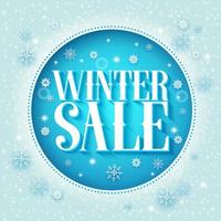 Winter sale vector design 3D text in a blue circle and snow background with different snowflakes for season promotion. Vector illustration.