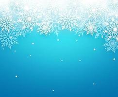 Winter snow vector background with white snowflakes elements falling and empty space for text in blue background. Vector illustration.