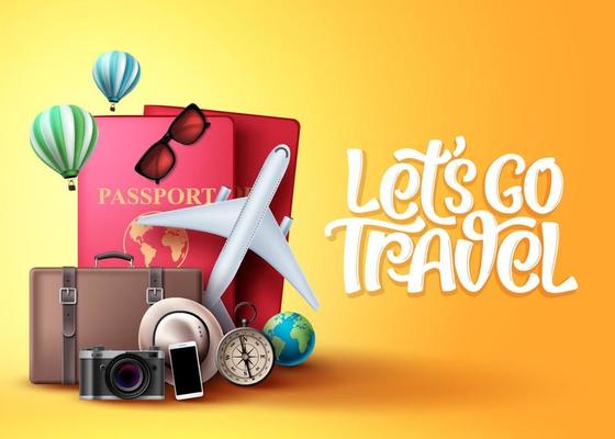 Travel vector background design. Let's go travel around the world text ...