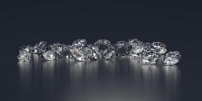 grupo de diamantes colocado sobre fondo negro representación 3d foto
