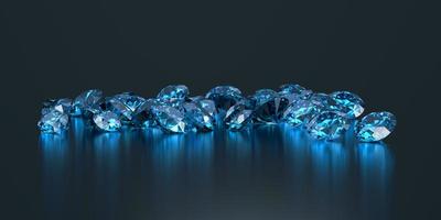 Grupo de zafiro diamante azul colocado sobre fondo brillante representación 3D