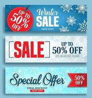 Winter snow vector background with white snowflakes elements falling and empty space for text in blue background. Vector illustration.