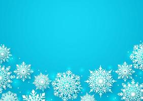 Winter snow vector background. Snowflakes of white color and empty space for text for greeting card and seasonal promotion. Vetor Illustration.