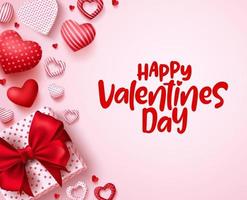 Valentines day vector background template. Happy valentines day greeting text in empty white space with red hearts and gift elements and decoration. Vector illustration.