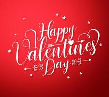 Happy valentines day vector text typography with paper cut white hearts shapes elements in red background. Vector illustration.