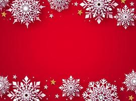 Christmas snowflakes background vector. Winter white snow  in red background and empty space for christmas text and seasonal promotion. Vector illustration.