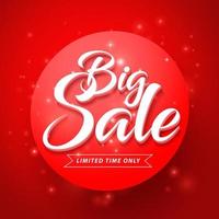 Vector Big Sale and Discounts Text in Glossy Abstract Red Background for Shopping Promotion Banner. Vector Illustration