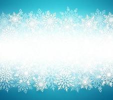 Winter snow vector background with white snow flakes elements in blue background and empty white blank space for message. Vector illustration.