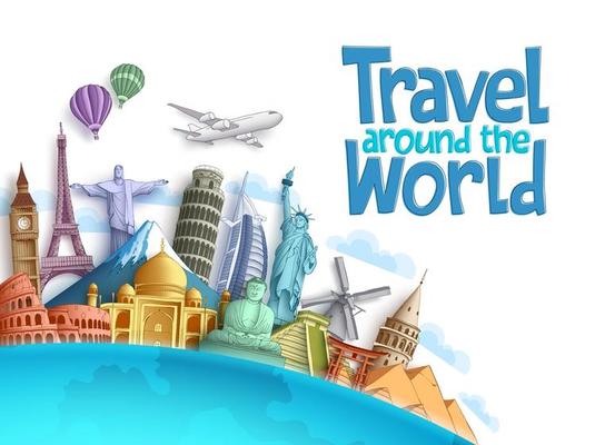Travel around the world vector tourism design. Travel the world text ...