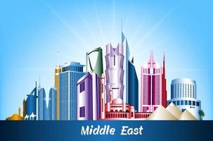 Cities and Famous Buildings in Middle East. Editable Vector Illustration