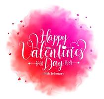 Happy valentines day calligraphy text in colorful watercolor like texture with hearts elements in white background. Vector illustration.