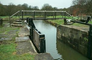 canal lock with bridge photo