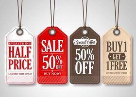 Vector Sale Tags Design Collection Hanging with Different Colors for Store Promotions in White Background. Vector Illustration.