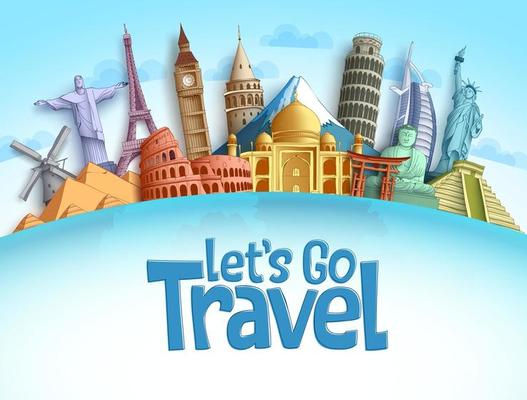 Travel destination vector background and template design with travel  destinations and famous landmarks and attractions for tourism. Let's go  travel vector illustration. 4929456 Vector Art at Vecteezy