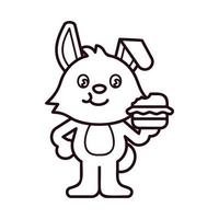 conejo comiendo hamburguesa páginas en color vector