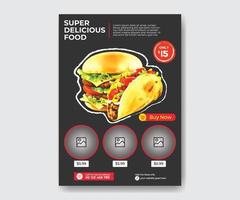 Red, Orange and Black Color Restaurant Food Flyer Template Design with Rectangle and Circle Layout Vector