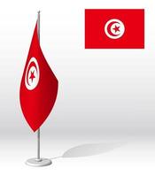 TUNISIA flag on flagpole for registration of solemn event, meeting foreign guests. National independence day of TUNISIA. Realistic 3D vector on white