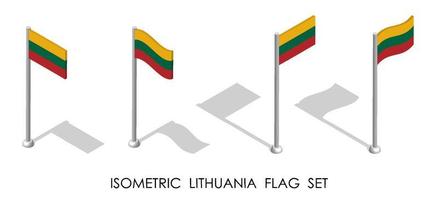 isometric flag of LITHUANIA in static position and in motion on flagpole. 3d vector