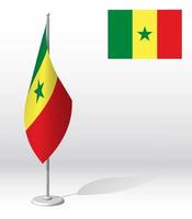 bandera de senegal en el asta de la bandera para el registro del evento solemne, reunión con invitados extranjeros. día de la independencia nacional de senegal. vector 3d realista en blanco