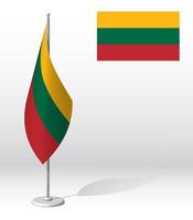 LITHUANIA flag on flagpole for registration of solemn event, meeting foreign guests. National independence day of LITHUANIA. Realistic 3D vector on white