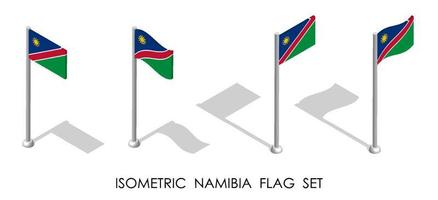 isometric flag of NAMIBIA in static position and in motion on flagpole. 3d vector