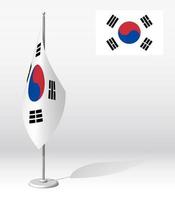 SOUTH KOREA flag on flagpole for registration of solemn event, meeting foreign guests. National independence day of KOREA. Realistic 3D vector on white