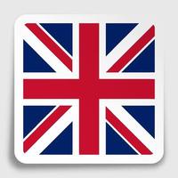 United Kingdom of Great Britain and Northern Ireland flag icon on paper square sticker with shadow. Button for mobile application or web. Vector