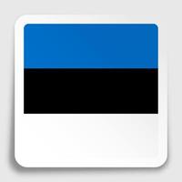 Estonian flag icon on paper square sticker with shadow. Button for mobile application or web. Vector