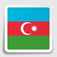 Azerbaijan flag icon on paper square sticker with shadow. Button for mobile application or web. Vector